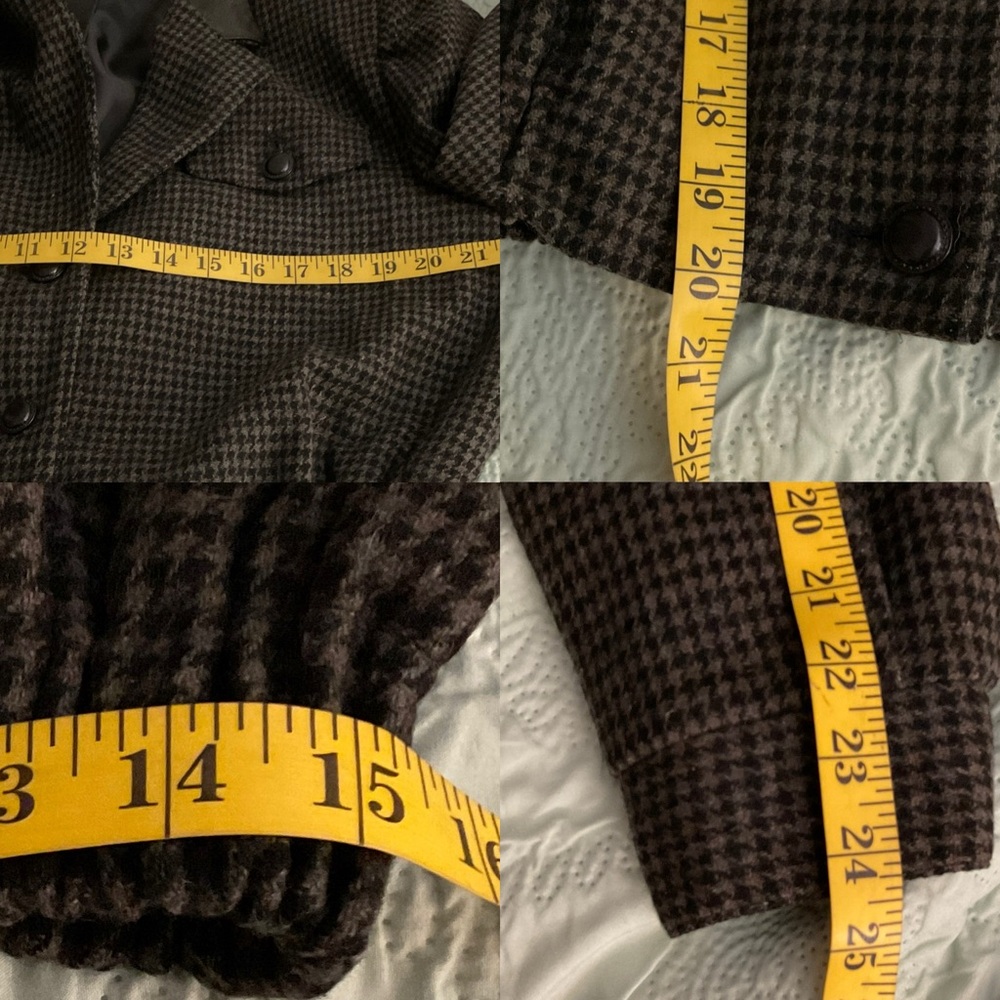 Braebrook Vintage wool houndstooth blazer leather collar & a cinched waist. 9/10 - Picture 15 of 15